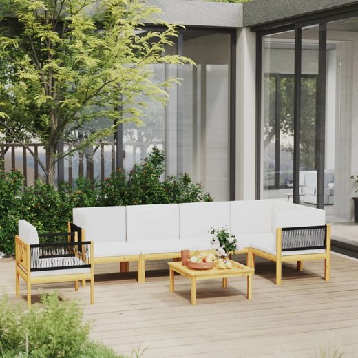 7-tlg. Garten-Lounge-Set mit Kissen Cremewei Massivholz Akazie