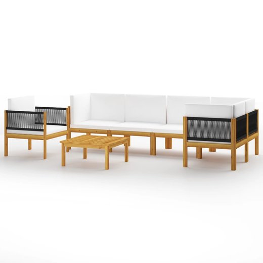 7-tlg. Garten-Lounge-Set mit Kissen Cremewei Massivholz Akazie