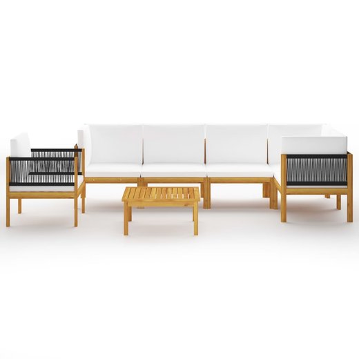 7-tlg. Garten-Lounge-Set mit Kissen Cremewei Massivholz Akazie