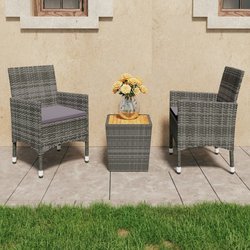 3-tlg. Bistro-Set Poly Rattan und Akazienholz Grau
