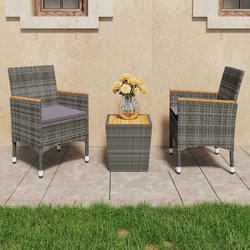 3-tlg. Bistro-Set Poly Rattan und Akazienholz Grau