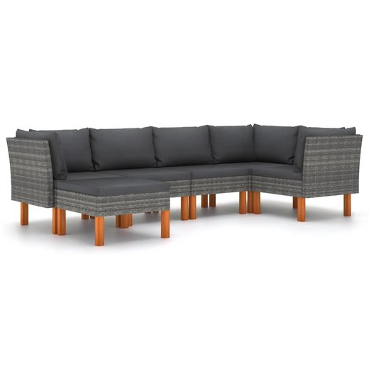6-tlg. Garten-Lounge-Set mit Kissen Poly Rattan Grau