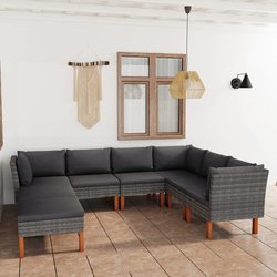 8-tlg. Garten-Lounge-Set mit Kissen Poly Rattan Grau