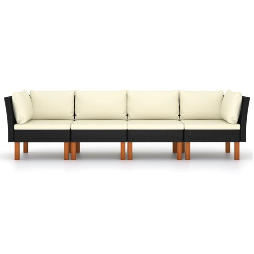 4-Sitzer-Gartensofa mit Kissen Schwarz Poly Rattan