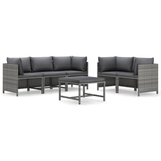 6-tlg. Garten-Lounge-Set mit Kissen Poly Rattan Grau