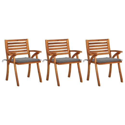 Garten-Esssthle mit Kissen 3 Stk. Massivholz Akazie