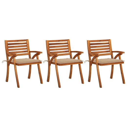 Garten-Esssthle mit Kissen 3 Stk. Massivholz Akazie