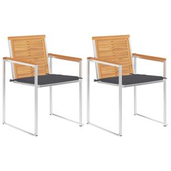 Gartensthle mit Kissen 2 Stk. Massivholz Teak und Stahl