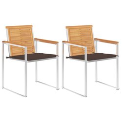 Gartensthle mit Kissen 2 Stk. Massivholz Teak und Stahl