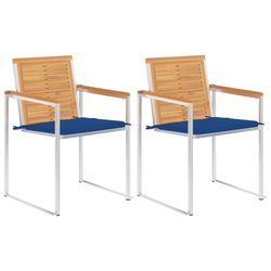 Gartensthle mit Kissen 2 Stk. Massivholz Teak und Stahl