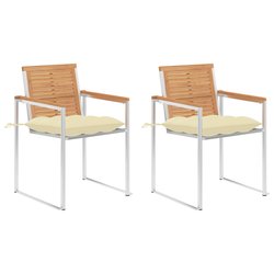 Gartensthle mit Kissen 2 Stk. Massivholz Teak und Stahl