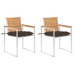 Gartensthle mit Kissen 2 Stk. Massivholz Teak und Stahl