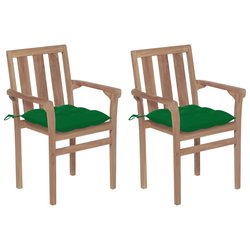 Gartensthle 2 Stk. mit Grnen Kissen Massivholz Teak