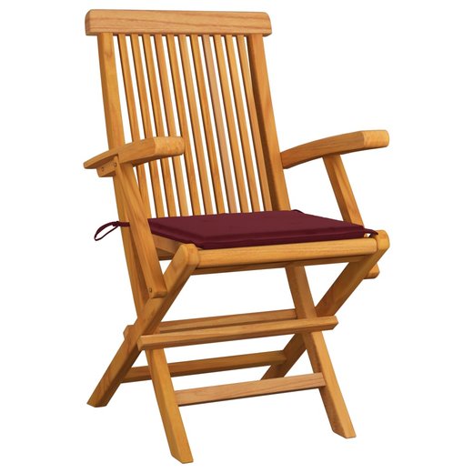 Gartensthle mit Weinroten Kissen 2 Stk. Massivholz Teak