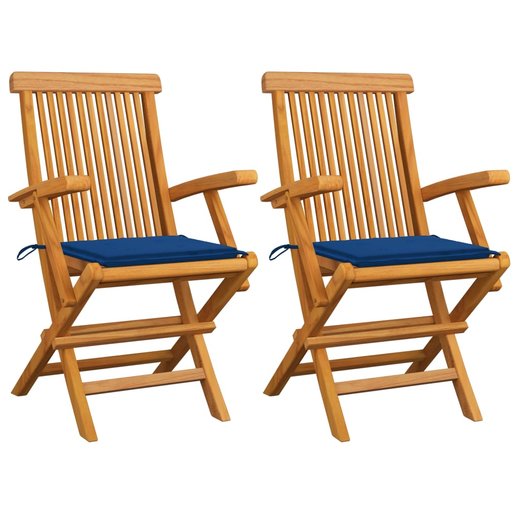 Gartensthle mit Knigsblauen Kissen 2 Stk. Massivholz Teak