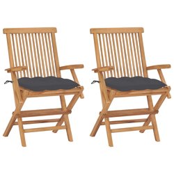 Gartensthle mit Anthrazit Kissen 2 Stk. Massivholz Teak