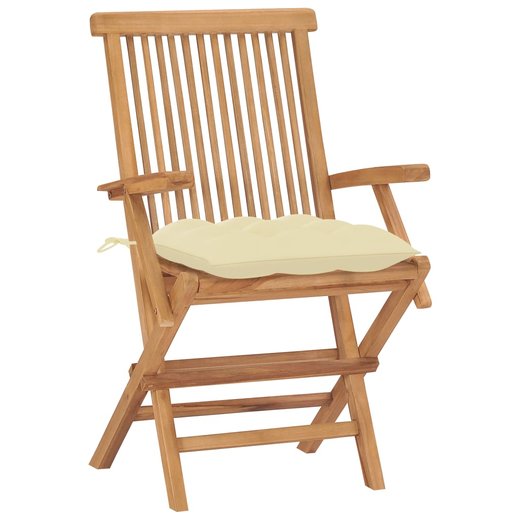 Gartensthle mit Cremeweien Kissen 2 Stk. Massivholz Teak