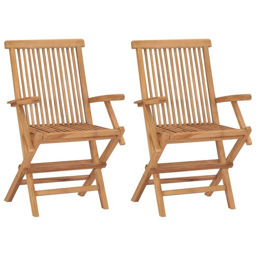 Gartensthle mit Cremeweien Kissen 2 Stk. Massivholz Teak