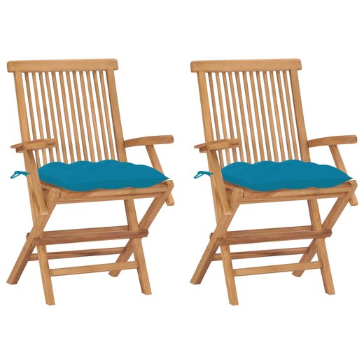 Gartensthle mit Hellblauen Kissen 2 Stk. Massivholz Teak