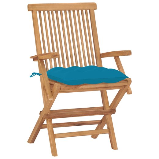 Gartensthle mit Hellblauen Kissen 2 Stk. Massivholz Teak