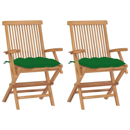 Gartensthle mit Grnen Kissen 2 Stk. Massivholz Teak