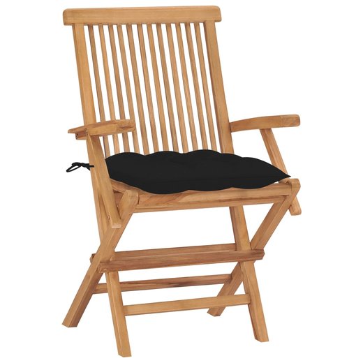 Gartensthle mit Schwarzen Kissen 2 Stk. Massivholz Teak