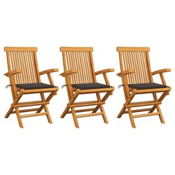 Gartensthle mit Taupe Kissen 3 Stk. Massivholz Teak
