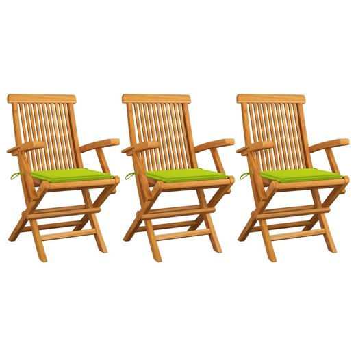 Gartensthle mit Hellgrnen Kissen 3 Stk. Massivholz Teak