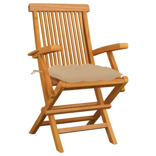 Gartensthle mit Beigen Kissen 3 Stk. Massivholz Teak
