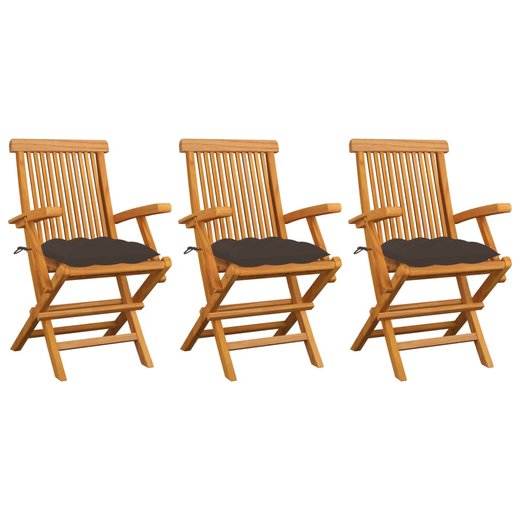 Gartensthle mit Taupe Kissen 3 Stk. Massivholz Teak