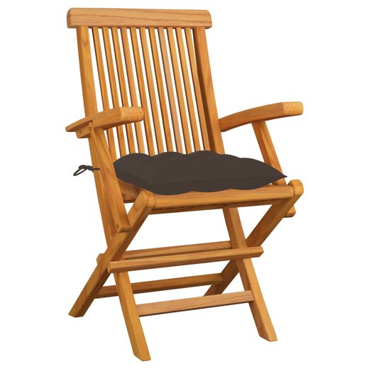 Gartensthle mit Taupe Kissen 3 Stk. Massivholz Teak