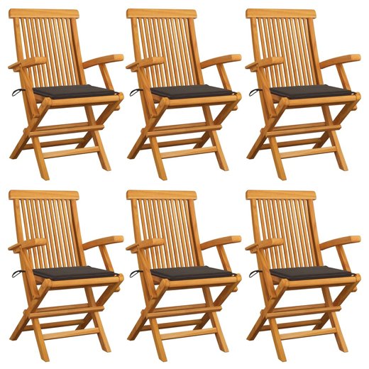Gartensthle mit Taupe Kissen 6 Stk. Massivholz Teak