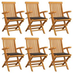 Gartensthle mit Taupe Kissen 6 Stk. Massivholz Teak