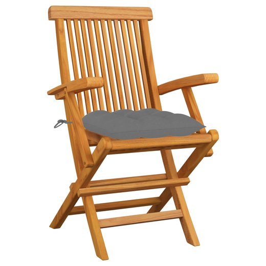 Gartensthle mit Grauen Kissen 6 Stk. Massivholz Teak