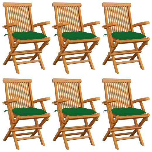 Gartensthle mit Grnen Kissen 6 Stk. Massivholz Teak