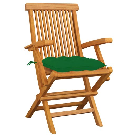 Gartensthle mit Grnen Kissen 6 Stk. Massivholz Teak
