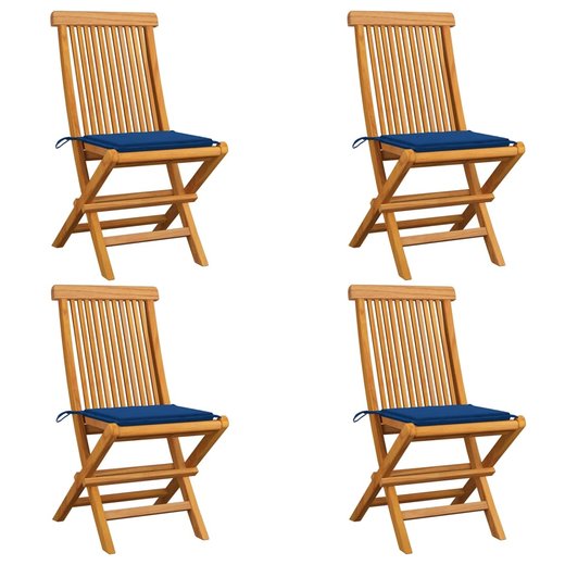 Gartensthle mit Knigsblauen Kissen 4 Stk. Massivholz Teak