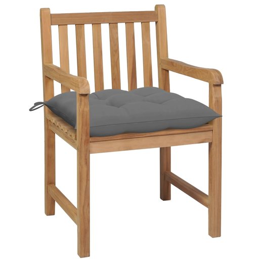 Gartensthle 2 Stk. mit Grauen Kissen Massivholz Teak