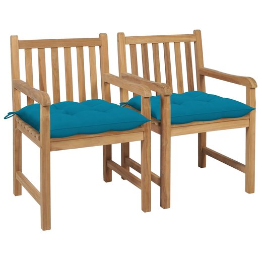 Gartenst�hle 2 Stk. mit Hellblauen Kissen Massivholz Teak