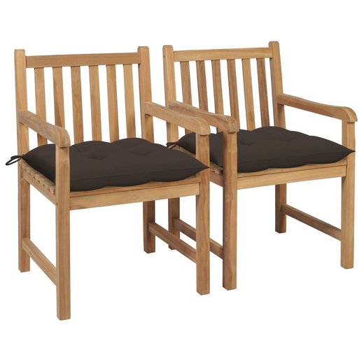 Gartensthle 2 Stk. mit Taupe Kissen Massivholz Teak