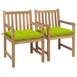 Gartenst�hle 2 Stk. mit Hellgr�nen Kissen Massivholz Teak