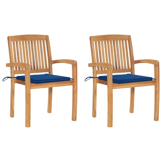 Gartensthle 2 Stk. mit Knigsblauen Kissen Massivholz Teak