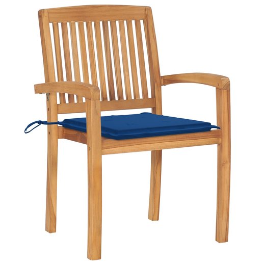Gartensthle 2 Stk. mit Knigsblauen Kissen Massivholz Teak