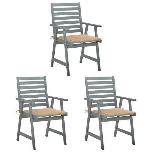 Garten-Esssthle mit Kissen 3 Stk. Massivholz Akazie