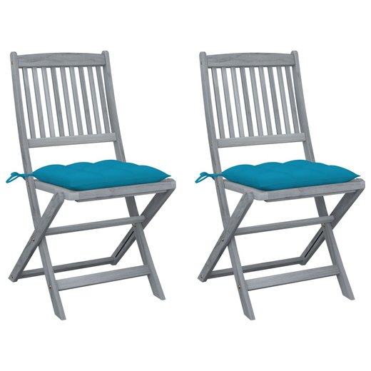 Klappbare Gartensthle 2 Stk. mit Kissen Massivholz Akazie