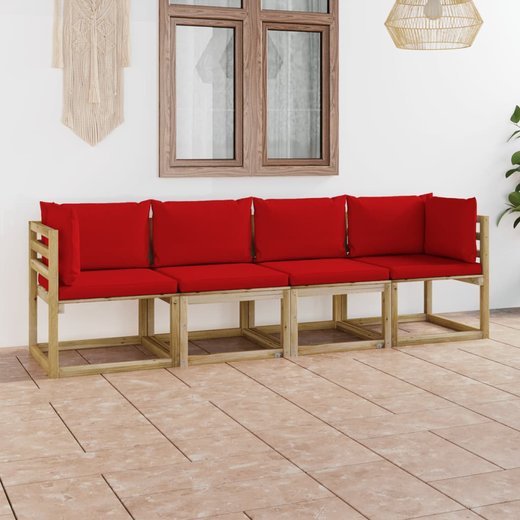 4-Sitzer-Gartensofa mit Roten Kissen