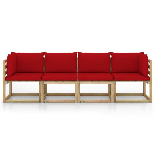 4-Sitzer-Gartensofa mit Roten Kissen