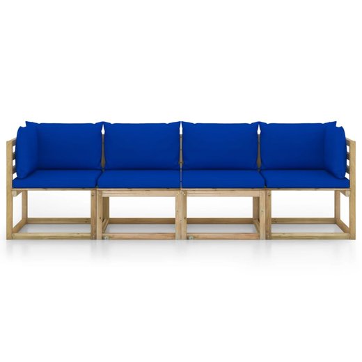 4-Sitzer-Gartensofa mit Blauen Kissen