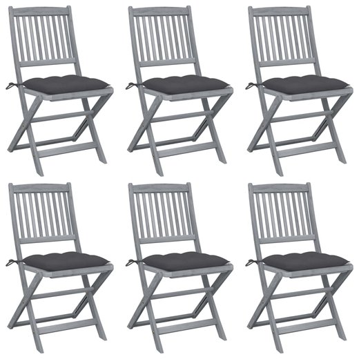 Klappbare Gartensthle 6 Stk. mit Kissen Massivholz Akazie