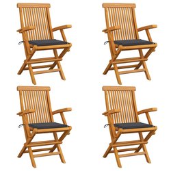 Gartensthle mit Anthrazit Kissen 4 Stk. Massivholz Teak